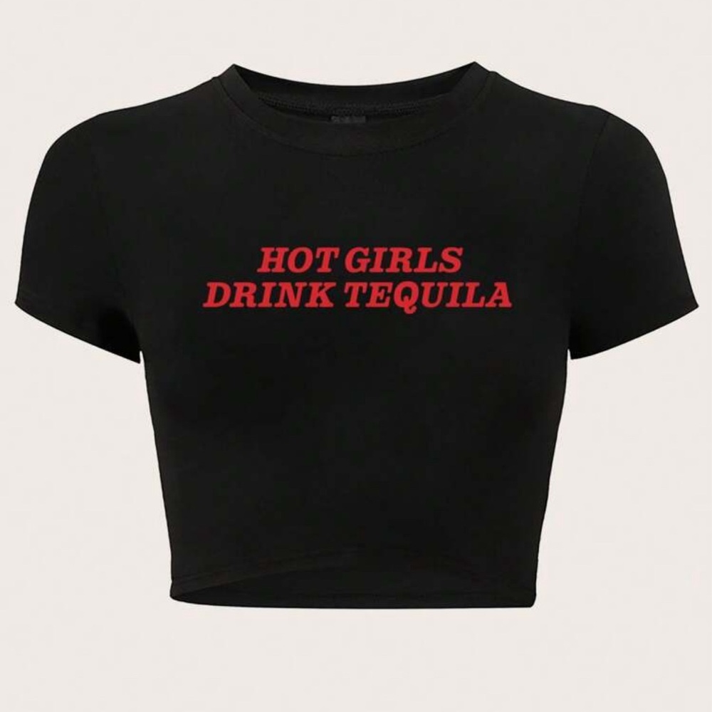 NWOT Black Crop Top with Red Text